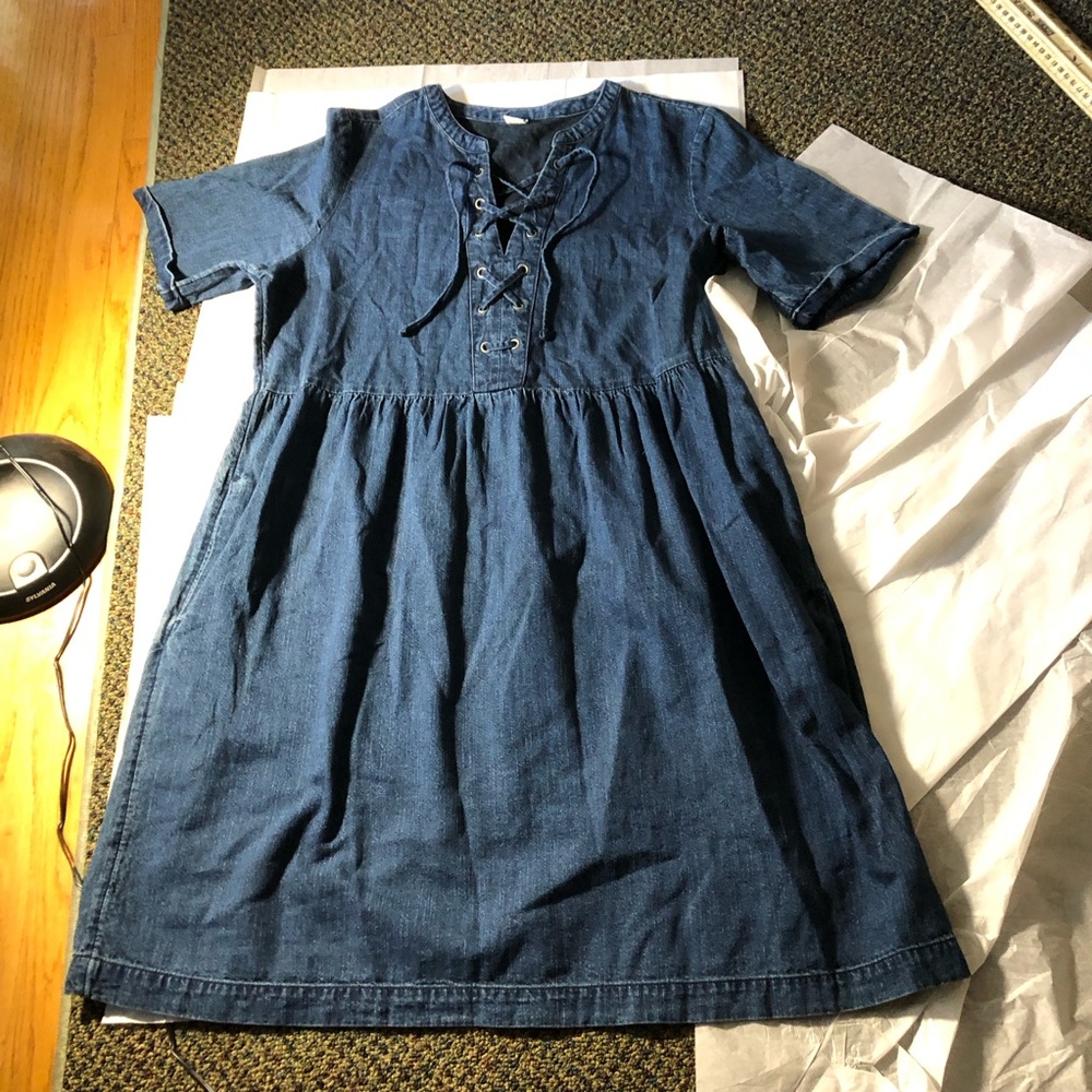 Old Navy Blue Denim Lace-Up Midi Dress